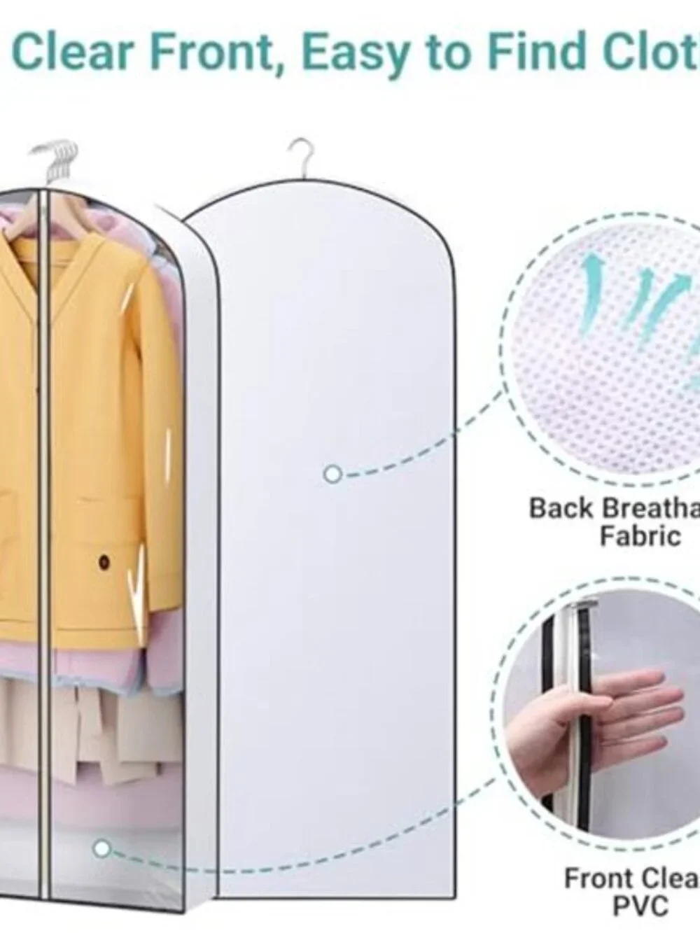 Garment Bags Long Dress Storage Closet Hanging Cover Zipper Breathable 5 Pack